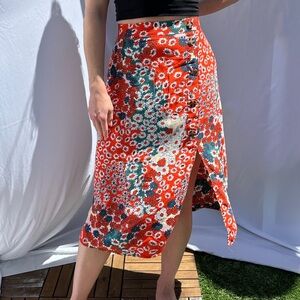 Floerns Women's Boho Floral High Waist Split A Line Midi Skirt Size Medium